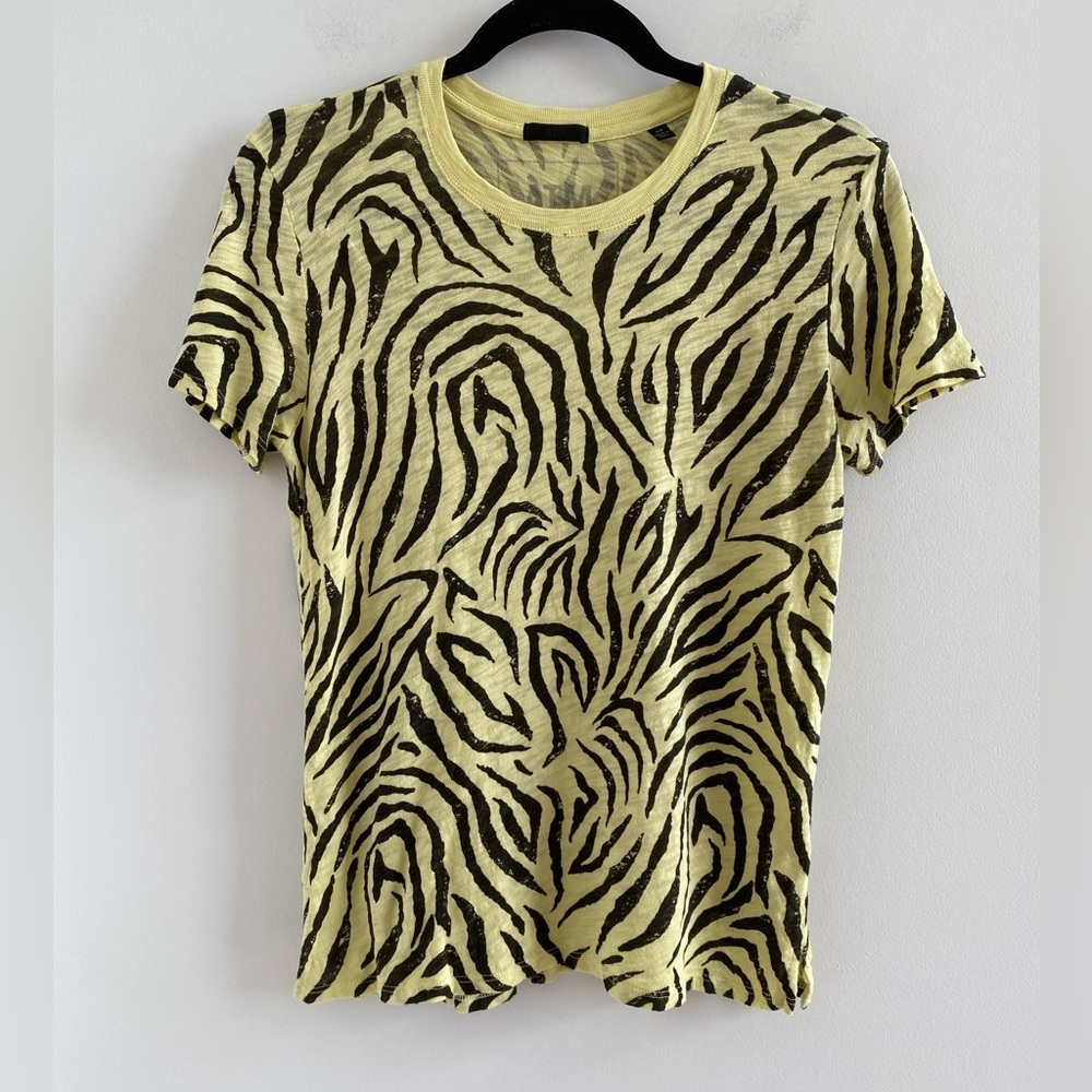 ATM Anthony Thomas Melillo Neon Yellow & Black Zebra Print Slub Jersey Crew Tee